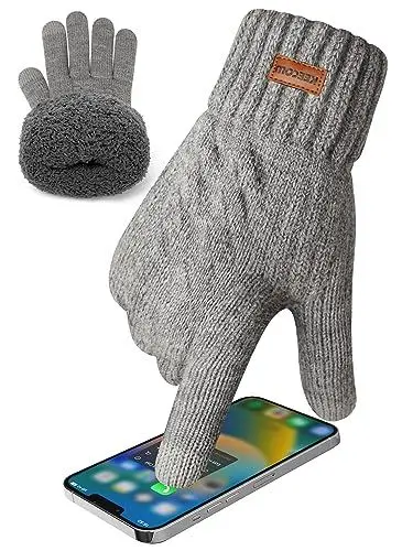 Produktbild: KEECOW Thermo Handschuhe Herren Winter Warm, Touchscreen Handschuhe Gefüttert Winddicht Atmungsaktiv for Outdoor Sports Skifahren Fahrradfahren Motorrad Laufen Wandern Camping(Hellgrau)