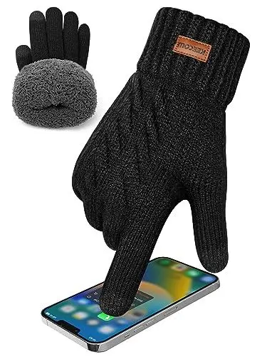 Produktbild: KEECOW Thermo Handschuhe Herren Winter Warm, Touchscreen Handschuhe Winddicht Atmungsaktiv Gefüttert for Outdoor Sports Fahrradfahren Laufen Wandern Skifahren Motorrad Camping(Schwarz)