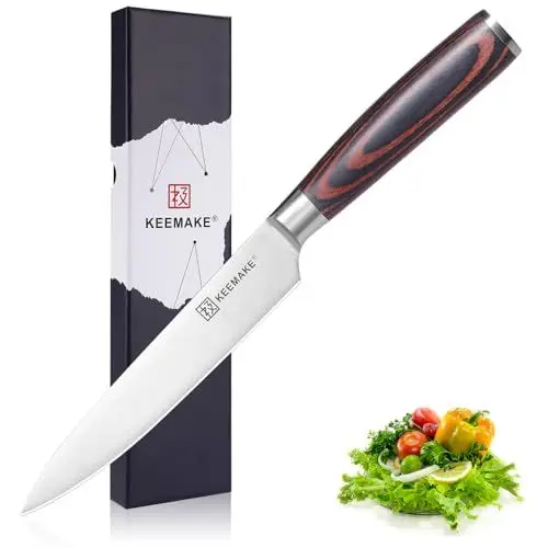 Produktbild: KEEMAKE Allzweckmesser Küche, 15 cm Küchenmesser Klein Küchen Messer aus hochwertigem Edelstahl, Scharfes Messer Gemüsemesser Kochmesser mit ergonomischer Pakkaholzgriff