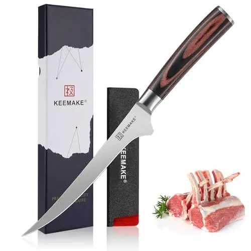 Produktbild: KEEMAKE Filetiermesser 15 cm, Profi Fischmesser Ausbeinmesser mit Ergonomischem Pakkaholz-Griff, Küchenmesser mit Scharfe Klinge aus hochwertigem rostfreiem Edelstahl