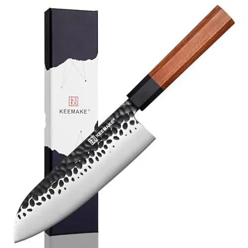 Produktbild: KEEMAKE Santoku Messer Küchenmesser Kochmesser - 17,8cm Japanisches Messer Scharf Küchenmesser G10 Griff Hochkohlenstoffstahl in Geschenkbox in Geschenkbox Kitchen Knife Japanese Knife