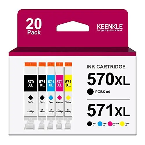 Produktbild: KEENKLE 570 571 XL Compatible Cartouches d'encre Remplacement Pour Canon PGI-570 CLI-571 XL Pour MG5750 TS5050 MG5753 MG6850 MG6852 TS5055 TS6050 TS6051 MG6851 (PGBK Noir Cyan Magenta Jaune, 20-Pack)