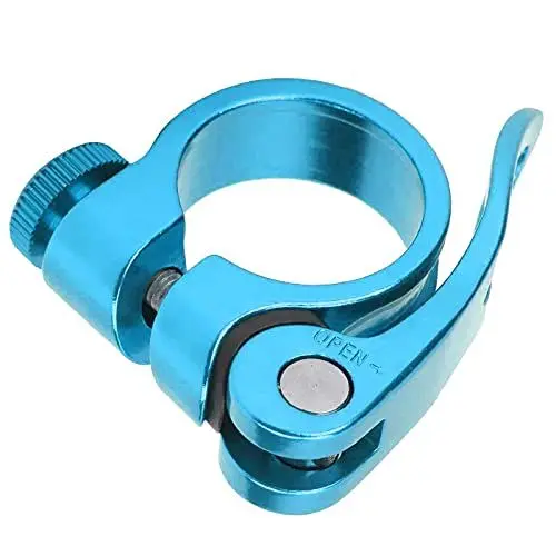 Produktbild: Keenso Aluminiumlegierung Fahrrad Schnellspanner Sattelklemme 28,6mm Fahrrad Sattelstützenklemme Sattelrohrklemme Radfahren Zubehör für 25,4mm / 1in Sattelrohr(Blau) Fahrrad und Ersatzteile