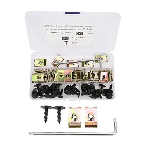 Produktbild: Keenso Blechschrauben-Set 30 Stück M5x19mm Blechschrauben + 30 Stück U-förmige Clipmuttern Manganstahl Ersatz für A1 2011-2018 Interieur Und Exterieur Von Kraftfahrzeugen
