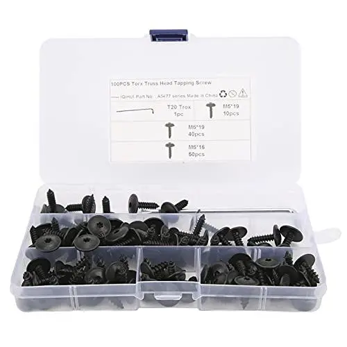 Produktbild: Keenso Blechschrauben 100 Stück Auto Kotflügel M5x16/19mm Blechschrauben Set Manganstahl Ersatz für A1 2011-2018 Interieur Und Exterieur Von Kraftfahrzeugen