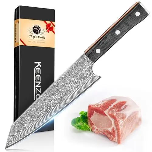 Produktbild: KEENZO Kochmesser Küchenmesser,Chefmesser aus 67 Lagen Damaststahl Scharfe Messerklinge 18cm Ergonomischer Griff Geschenkbox (Kiritsuke 8