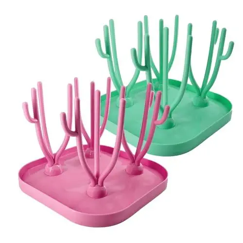 Produktbild: KEEPAQ Trockenständer Babyflaschen, Trockengestell mit Abnehmbarer Abtropfschale, BPA frei Babyflaschen Zubehör zum Trocknen von Babyflaschensaugern, Bechern und Andere Zubehör(Grün&Rosa, 2Pack)
