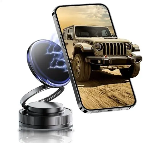 Produktbild: Keepelgant Vakuum Handyhalterung, 360° Drehbar,N55 Magnet fur iPhone 16/15/14/13/12 Series Magsafe und Sumsung, Dauerhaft Haftender Basis für Fahrbahnwellen und unebene Straßen