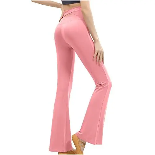 Produktbild: Keepink Damen-Yogahose – Schlag-Leggings für Damen, hohe Taille, Workout, Lounge, Glockenunterteil, Crossover-Bootcut, Yoga-Leggings, Fitness-Leggings, Hüftlifting, Fitness, 030 Pink, M