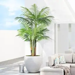 Produktbild: Keeplush Künstliche Goldene Palme 150cm kunstpflanzen groß wie echt, UV-beständig kunstbaum groß, Kunstpalme für Haus Wohnzimmer Schlafzimmer Büro Balkon Garten Decor Künstliche Pflanzen (1 Stück)