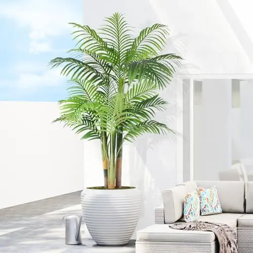 Produktbild: Keeplush Künstliche Goldene Palme 150cm kunstpflanzen groß wie echt, UV-beständig kunstbaum groß, Kunstpalme für Haus Wohnzimmer Schlafzimmer Büro Balkon Garten Decor Künstliche Pflanzen (1 Stück)