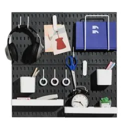 Produktbild: Keepo Stecktafel-Kombinationsset, Stecktafeln und Zubehör, modular zum Aufhängen für Wand-Organizer, Bastelorganisation, Ornament-Ausstellung, Kinderzimmer-Aufbewahrung, Stecktafel (Schwarz, 22″×22″)