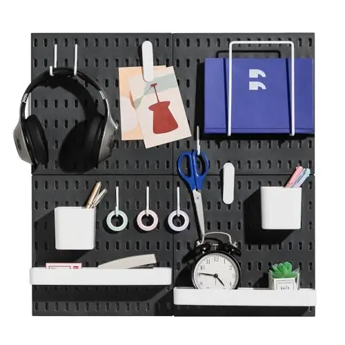 Produktbild: Keepo Stecktafel-Kombinationsset, Stecktafeln und Zubehör, modular zum Aufhängen für Wand-Organizer, Bastelorganisation, Ornament-Ausstellung, Kinderzimmer-Aufbewahrung, Stecktafel (Schwarz, 22″×22″)