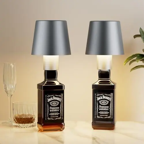 Produktbild: Keepoo LED Akku Tischleuchte Dimmbare Flaschenlampe Warmweiß 8 Farben RGB mit 5200 mAh, IP54 Kabellose Touch Tischlampe für Innen und Außen, Tragbare Metall für Restaurant & Bar (Grau-2 Stk)