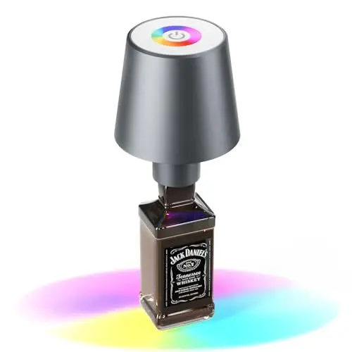 Produktbild: Keepoo LED Akku Tischleuchte Dimmbare Flaschenlampe Warmweiß 8 Farben RGB mit 5200 mAh, IP54 Kabellose Touch Tischlampe für Innen und Außen, Tragbare Metall für Restaurant & Bar (Silbergrau)