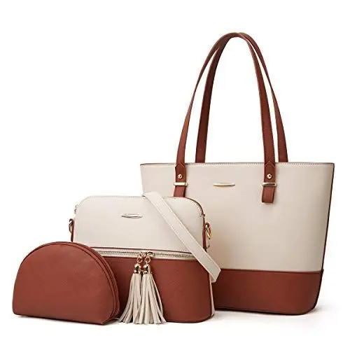 Produktbild: KEEPOP Tote Handtasche 3er Set Fashion Schultertaschen und Geldbörsen Ledertasche mit Griff oben Umhängetasche aus Muschelschale