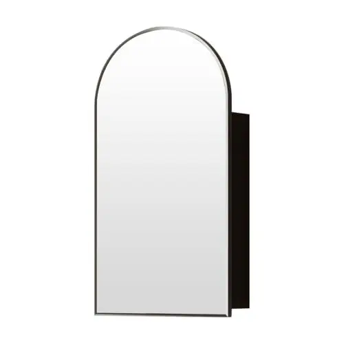 Produktbild: KEEPREAPER Spiegelschrank Bogen, Badezimmerschrank mit Spiegel Arched, Badschrank hängend mit 3 Glas Einlegeböden für Badezimmer modern,50x12x90cm, Schwarz