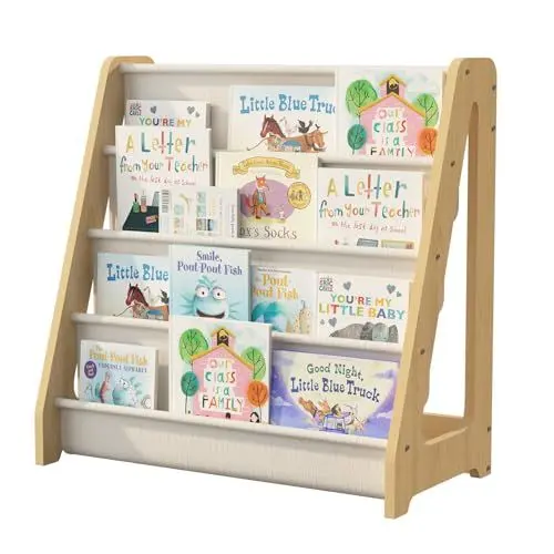 Produktbild: KEEPREAPER Bücherregal Kinder Natur, Kinderregal Montessori stehend mit 4 Ablage für Kinderzimmer, 58x53x58cm (Natur fest)