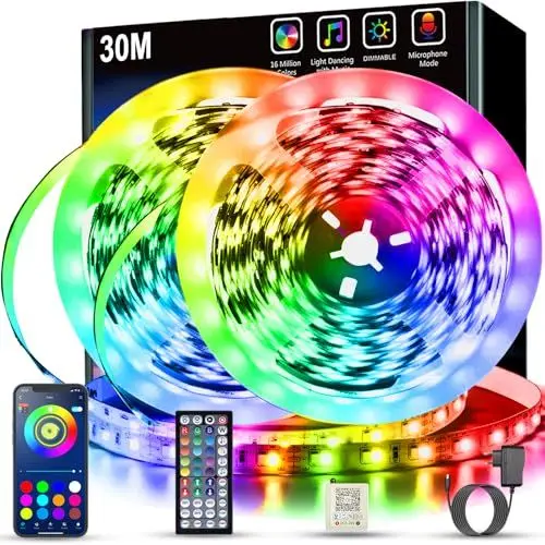 Produktbild: Keepsmile LED Strip 30m, RGB LED Streifen with Remote & Bluetooth APP Control,Timer Setting,Dimmable Led Lichtband Music Sync Colour Changing LED Lichterkette for Gaming Zimmer Deko (2 Rolls of 15 m)