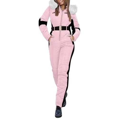 Produktbild: KEERADS Jacke Damen Damen-Winter-Outdoor-Sport-Overall, wasserdicht, mit abnehmbarem Kragen, Outdoor-Sport, Reißverschluss, Skianzug 2024 Damen Parka Winter (Pink, XL)