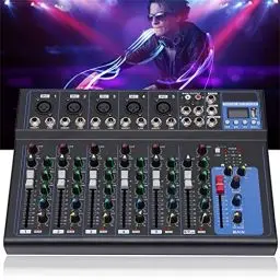 Produktbild: KEESUNG Bluetooth Audio Mixer 7 Kanal, DJ Mischpult Live Studio mit USB Sound Mixing Console Bluetooth Mischpult Musikmischpult Konsole Mixing VerstäRker Amplifier Mischkonsole 6 Musikmodi
