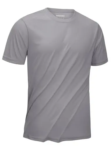 Produktbild: KEFITEVD Laufshirt Herren Kurzarm Leicht Atmungsaktiv Joggingshirt Running Mountainbike Shirt Männer UPF 50+ UV Schutzkleidung Hellgrau XL