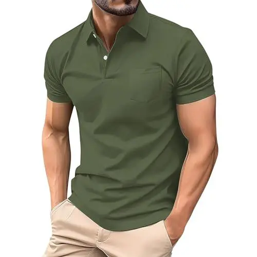 Produktbild: KEFITEVD Polo Shirt Herren Hemd Kurzarm Atmungsaktive Funktions Golf Poloshirt Regular Fit für Tennis Baseball Armeegrün L