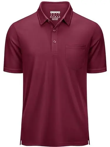 Produktbild: KEFITEVD Polohemd Herren Golf Shirt Schnelltrocknend Kurzarm Tennis Shirt Sommer Funktions Poloshirt Männer Tactical Weinrot L