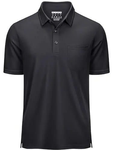 Produktbild: KEFITEVD Poloshirt Herren Kurzarm Atmungsaktive Sommer Tshirt Herren Golf Polohemd mit Brusttasche Leichte Sport Shirt Schwarz 3XL
