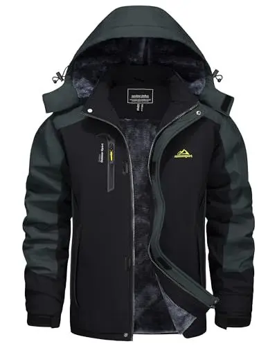 Produktbild: KEFITEVD Skijacke Herren Winter Regenjacke Wasserdicht Winterjacke mit Fell Arbeitsjacke Warm Gefütterte Funktionsjacke Schwarzgrau S