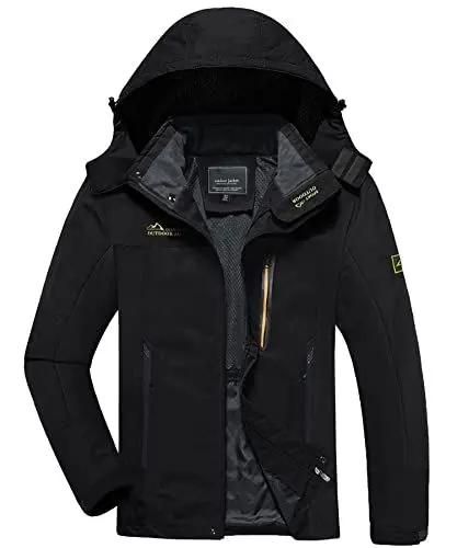 Produktbild: KEFITEVD Softshelljacke Herren Wasserdicht Atmungsaktiv Outdoor Jacke Leicht Funktionsjacke mit Kapuze Männer Frühling Wanderjacke Schwarz 2XL