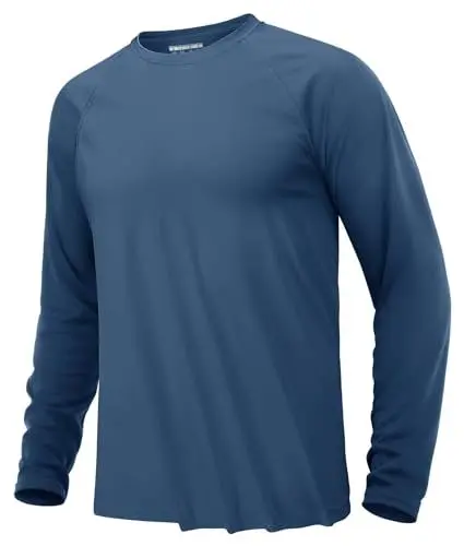 Produktbild: KEFITEVD T-Shirt Herren Langarm Casual Rund Ausschnitt Sportshirt Outdoor Running Fahrrad Schnelltrocknend Funktionsshirt Blaugrau M