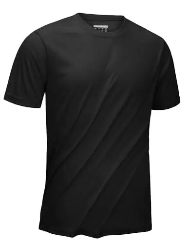 Produktbild: KEFITEVD UV Schutz Shirt Herren Kurzarm Rashguard Leicht Atmungsaktiv Laufshirt Outdoor Funktionsshirt Männer Sport Oberteil Schwarz L