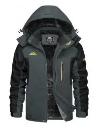 Produktbild: KEFITEVD Übergangsjacke Herren Warm Winter Herrenjacke mit Kapuze Fleecejacke Wasserabweisend Winterparka Männer Angelbekleidung Grau-Schwarz XL