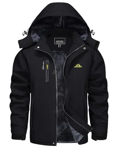 Produktbild: KEFITEVD Winterjacke Herren Gefütterte Softshelljacke Wasserdicht Winter Skijacke Fleece Thermojacke Outdoorjacke für Angel Schwarz S