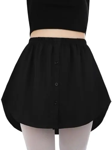 Produktbild: Kefiys Blusenrock Hemdverlängerung Damen Bluse Rock Blusenverlängerung Shirt Verlängerung Hemdrock Unterrock mit Knöpfen(Schwarz M)