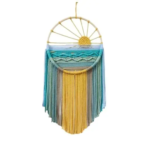 Produktbild: KEFSR Boho-Traumfänger, Quasten, Wandbehang, Ornamente, Sonnenthema, Makramee-Wandteppich-Dekorationen, Handgewebte Baumwolle, Stilvolle Federn, Kunsthandwerk für Schlafzimmer, (C)