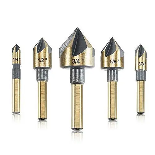Produktbild: Kegelsenker Bohrer Set, 5-teilig, 82 Grad,Senker in den Größen 6mm, 10mm,12mm,16mm, 20mm, Set mit Tragetasche