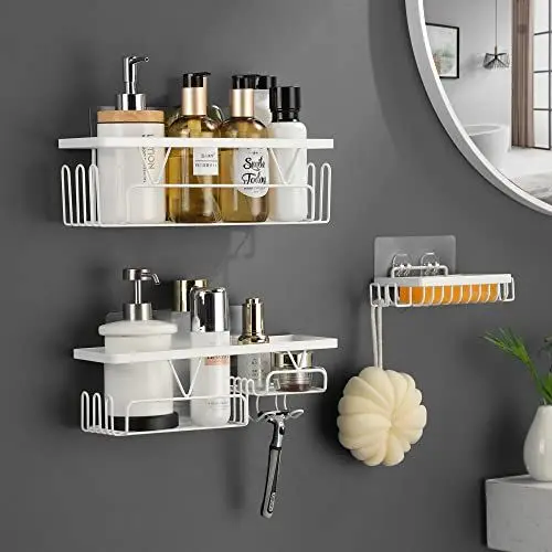 Produktbild: Kegii Duschablage Ohne Bohren Weiß Duschregal Weiss Duschkorb Duschhalterung Ohne Bohren Badezimmer Regal Bathroom Organizer