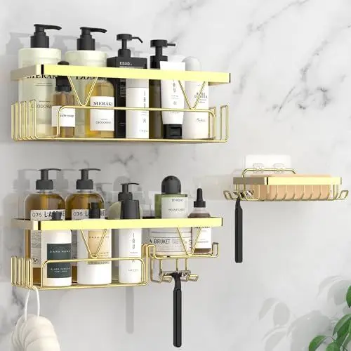 Produktbild: Kegii Duschablage ohne Bohren Golden, Duschregal Badregal ohne Bohren, Badezimmer Organizer für Dusche