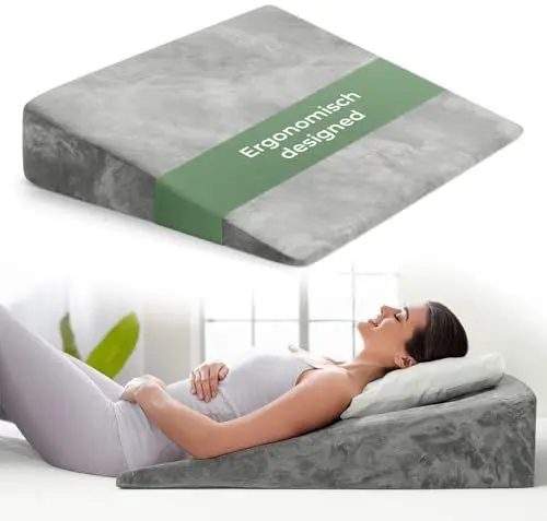 Produktbild: Keilkissen für Bett und Couch, Matratzenkeil, Reflux Kissen (mit 2 Liegezonen), Lesekissen zur Schlaferhöhung Rückenkissen als Bettkopfteil, Betterhöher, Rückenstützkissen, Beinkissen oder Venenkissen