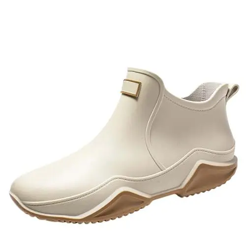 Produktbild: KEIZHUONIQIU Gummistiefel Herren Damen Halbgummistiefel Wasserdichter Angelstiefel rutschfeste Gartenschuhe Unisex Für Regen Schnee Und Matsch Gummistiefeletten Weiß Rain Boots Schuhüberzieher