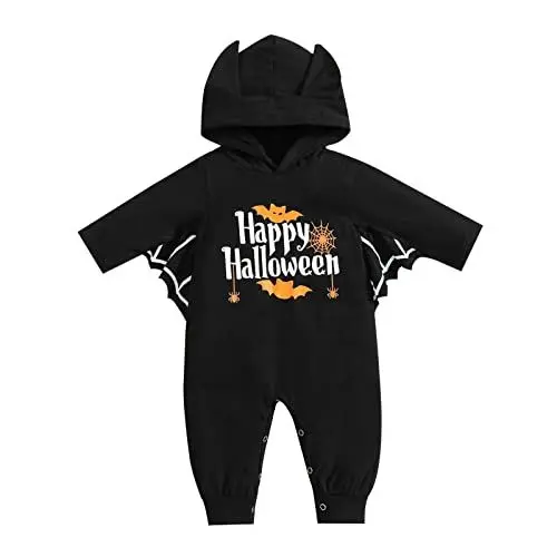 Produktbild: KEIZHUONIQIU Kleinkind Mädchen Halloween Langarm Strampler Brief Drucke Cosplay Kostüm Hoodie Overall Kleidung Baby (Black, 6-9 Months)