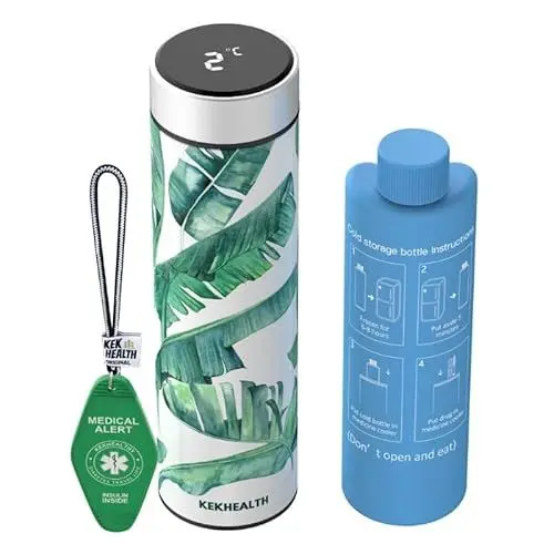 Produktbild: KEKHEALTH Insulin Kühltasche 2-8 Grad mit Digitaler Temperaturanzeige, Medikamenten Kühlbox für Reisen, Insulin Pen Tasche Flugzeug mit 2 Kühlakkus, Medizinischer QR-Anhänger (Grün)
