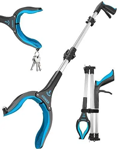 Produktbild: Kekoy Greifzange für Senioren 91cm Aluminium Müllzange, Faltbare Greifer für Senioren, Drehbar Müllgreifer, Extra Langer Greifarm, Greifhilfe für Menschen mit Magnetspitzen(Himmelblau)