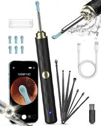 Produktbild: Kekoy Ohrenschmalz Entferner Otoskop mit Licht, 1296P Ohrenreiniger mit Kamera, WiFi Ohrreiniger mit Kamera, Wiederaufladbar Ear Cleaner, Ohrreiniger für Erwachsene und Kinder（Schwarzes Gold）