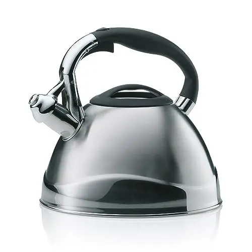 Produktbild: Kela Wasserkessel Induktion 3L, Flötenkessel Edelstahl, für alle Herdarten, mit sicherem Öffnen des Ausgussdeckels durch Taste, VARUS, Teekessel glänzend, Silber,