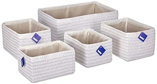 Produktbild: kela Korb-Set Rimossa, 5-teilig, unterschiedliche Größen, PP-Kunststoff, weiß, Stoffinnenfutter, ineinander stapelbar, 21781