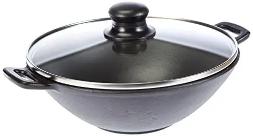 Produktbild: Kela 77747 Wok mit Deckel, Dünstrost, Stäbchen, Gusseisen, 24 cm Durchmesser, Induktionsgeeigent, Wok-Set Mini