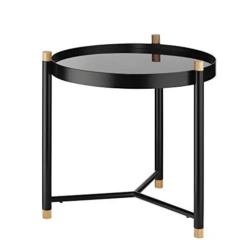 Produktbild: Kela Beistelltisch, Oak, Pulverbeschichtetes Metall mit Eichenholz und Glas, Ø 45 cm, 24267, Schwarz matt